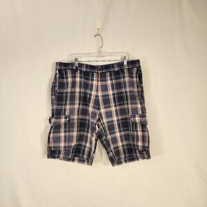 FALLS CREEK 100% Cotton Blue Red Plaid Cargo Utility Summer Beach Shorts Mens 40